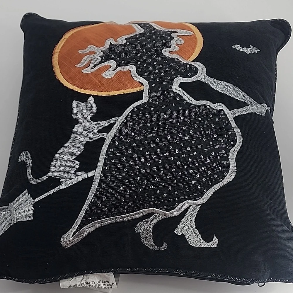 Secret Celebrity Halloween pillow Witch on broom 14 x 14